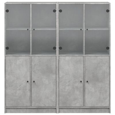 vidaXL betonszürke szerelt fa könyvespolc ajtókkal 136 x 37 x 142 cm