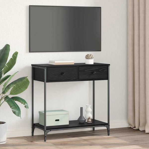 vidaXL Konzolasztal fi&oacute;kkal Fekete t&ouml;lgy 75 x 34,5 x 75 cm Faanyag