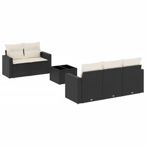 vidaXL 6 r&eacute;szes fekete polyrattan kerti &uuml;lőgarnit&uacute;ra p&aacute;rn&aacute;kkal