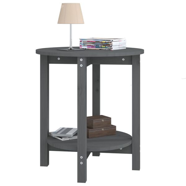 vidaXL szürke tömör fenyőfa dohányzóasztal Ø 55 x 60 cm