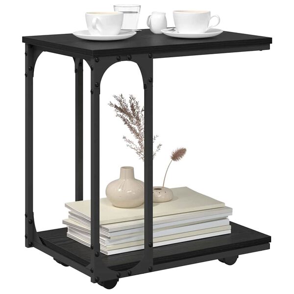 vidaXL Oldal asztal polcokkal Fekete t&ouml;lgy 50 x 35 x 55.5 cm Faanyag