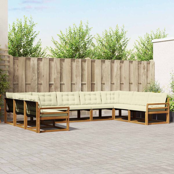 vidaXL K&uuml;lt&eacute;ri kanap&eacute; szett p&aacute;rn&aacute;val 9 pcs Term&eacute;szetes &eacute;s kr&eacute;msz&iacute;nű