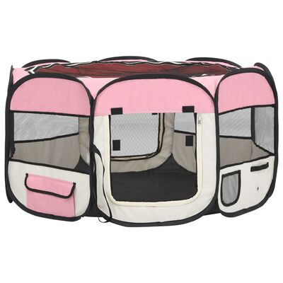 vidaXL rózsaszínű összecsukható kutyakennel hordtáskával 125x125x61 cm