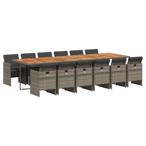 vidaXL 13 r&eacute;szes sz&uuml;rke polyrattan kerti &uuml;lőgarnit&uacute;ra p&aacute;rn&aacute;kkal