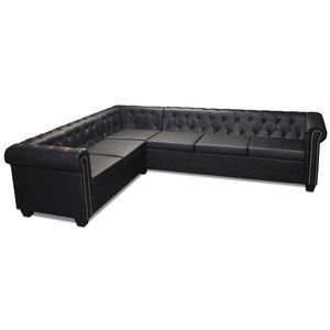 vidaXL 6 szem&eacute;lyes fekete műbőr Chesterfield sarok kanap&eacute;