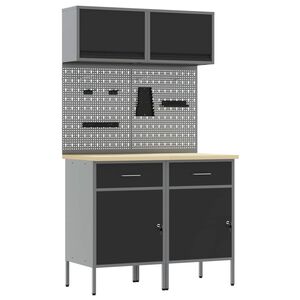 vidaXL Munkaszekr&eacute;ny K&eacute;szlet 8 pcs Sz&uuml;rke Porsz&oacute;rt Ac&eacute;l &eacute;s M&eacute;rn&ouml;ki Fa