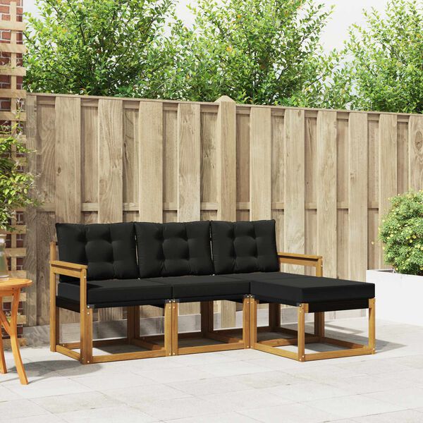 vidaXL K&uuml;lt&eacute;ri kanap&eacute; szett p&aacute;rn&aacute;val 4 pcs Term&eacute;szetes &eacute;s fekete