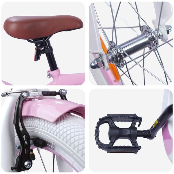 vidaXL Gyerek Bicikli 18 H&uuml;velyk 5-7 &eacute;ves korig Vil&aacute;gos R&oacute;zsasz&iacute;n