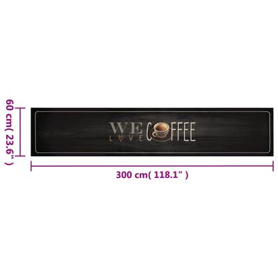 vidaXL kávé feliratos mosható bársony konyhaszőnyeg 60 x 300 cm