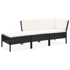 vidaXL 3 r&eacute;szes fekete polyrattan kerti &uuml;lőgarnit&uacute;ra p&aacute;rn&aacute;kkal