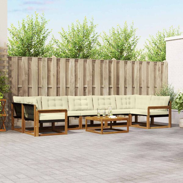 vidaXL K&uuml;lt&eacute;ri kanap&eacute; szett p&aacute;rn&aacute;val 8 pcs Term&eacute;szetes &eacute;s kr&eacute;msz&iacute;nű