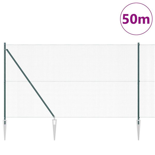 vidaXL Ker&iacute;t&eacute;soszlop Z&ouml;ld 50 x 1,5 m (16 x 16 mm h&aacute;l&oacute;) Ac&eacute;l &eacute;s PVC