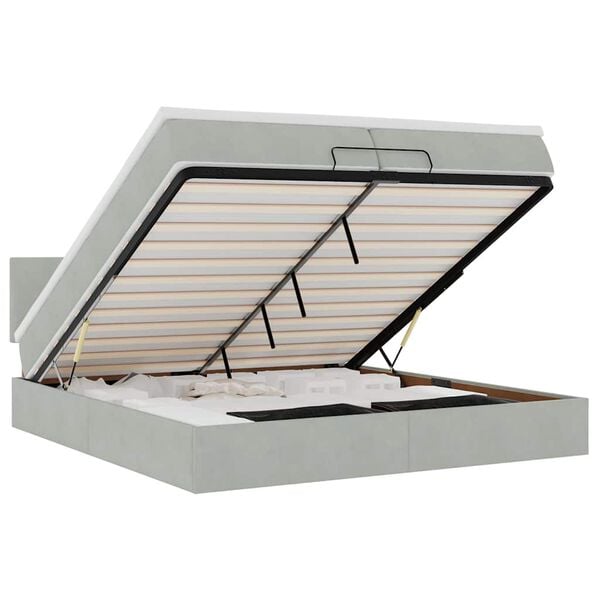 vidaXL Ottomán ágykeret matracokkal világosszürke 200x200cm bársony