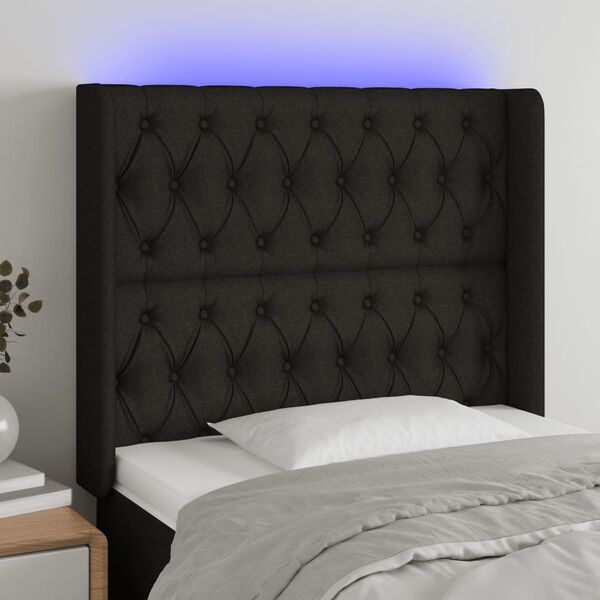 vidaXL fekete sz&ouml;vet LED-es fejt&aacute;mla 93x16x118/128 cm