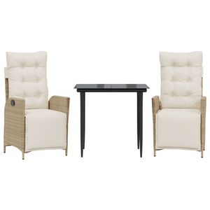vidaXL 3 r&eacute;szes b&eacute;zs polyrattan kerti &eacute;tkezőgarnit&uacute;ra p&aacute;rn&aacute;kkal