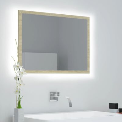vidaXL sonoma-tölgy akril LED-es fürdőszobai tükör 60x8,5x37 cm