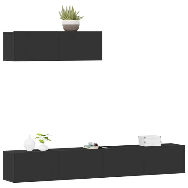 vidaXL 3 r&eacute;szes fekete szerelt fa TV-szekr&eacute;nyszett