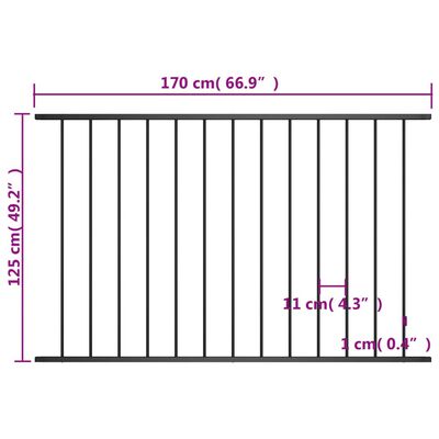 vidaXL fekete porszórt acél kerítéspanel 1,7 x 1,25 m