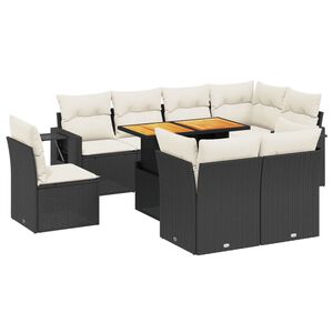 vidaXL 9 r&eacute;szes fekete polyrattan kerti &uuml;lőgarnit&uacute;ra p&aacute;rn&aacute;kkal