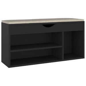 vidaXL fekete szerelt fa cipőt&aacute;rol&oacute; pad p&aacute;rn&aacute;val 104 x 30 x 49 cm