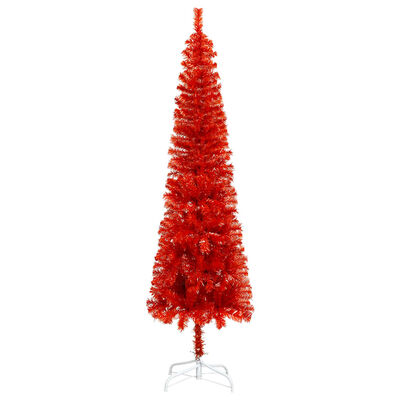 vidaXL piros megvilágított vékony műkarácsonyfa gömb szettel 150 cm