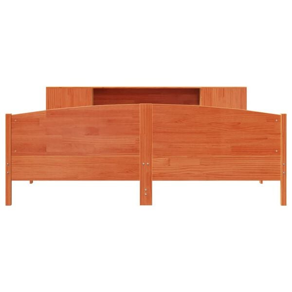 vidaXL barna t&ouml;m&ouml;r fenyőfa k&ouml;nyvespolcos &aacute;gy matrac n&eacute;lk&uuml;l 200 x 200cm