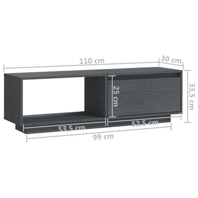 vidaXL szürke tömör fenyőfa TV-szekrény 110 x 30 x 33,5 cm