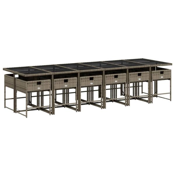 vidaXL 13 r&eacute;szes sz&uuml;rke polyrattan kerti &uuml;lőgarnit&uacute;ra p&aacute;rn&aacute;kkal