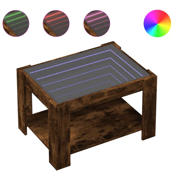 vidaXL füstös tölgy szerelt fa dohányzóasztal LED-del 73 x 53 x 45 cm