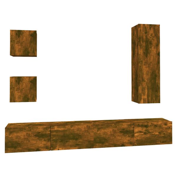 vidaXL 5 r&eacute;szes f&uuml;st&ouml;s t&ouml;lgy sz&iacute;nű szerelt fa TV-szekr&eacute;nyszett