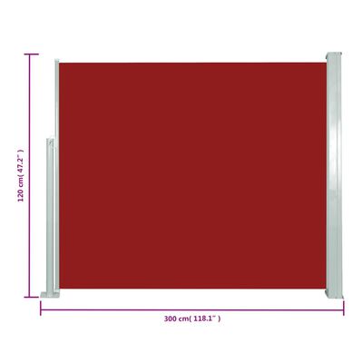 vidaXL piros behúzható oldalsó napellenző 120 x 300 cm