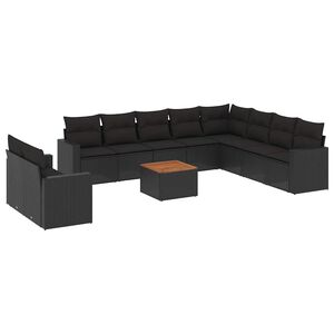 vidaXL 11 r&eacute;szes fekete polyrattan kerti &uuml;lőgarnit&uacute;ra p&aacute;rn&aacute;kkal