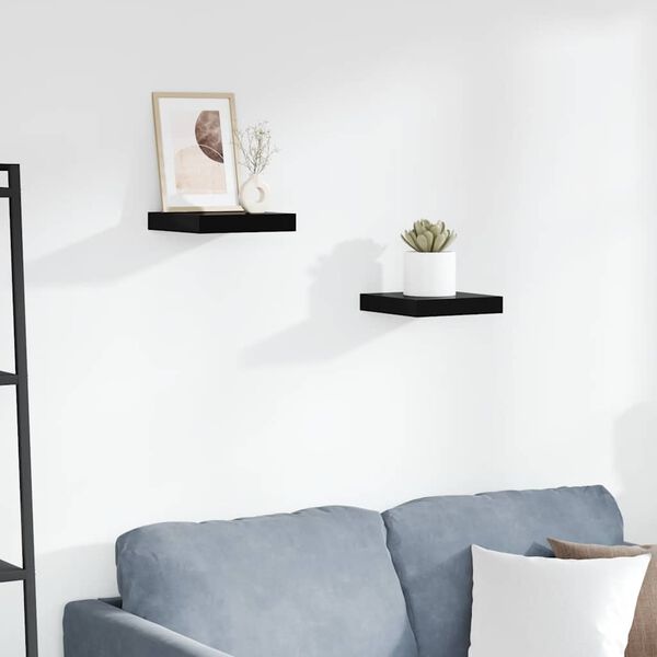 vidaXL 2 db magasf&eacute;nyű fekete MDF lebegő fali polc 23 x 23,5 x 3,8 cm