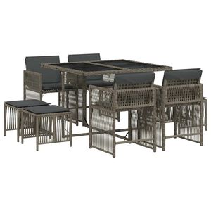 vidaXL 9 r&eacute;szes sz&uuml;rke polyrattan kerti &eacute;tkezőgarnit&uacute;ra p&aacute;rn&aacute;val