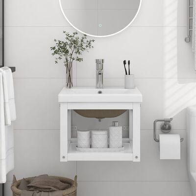 vidaXL fehér vas fürdőszobai mosdókagylóváz beépített mosdóval
