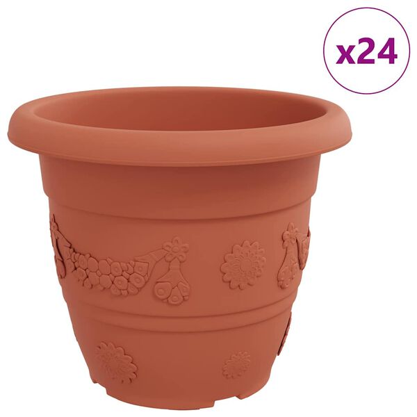 vidaXL Kerek Vir&aacute;gcser&eacute;p 24 pcs T&eacute;gla V&ouml;r&ouml;s &Oslash; 26 x 21,5 cm Műanyag