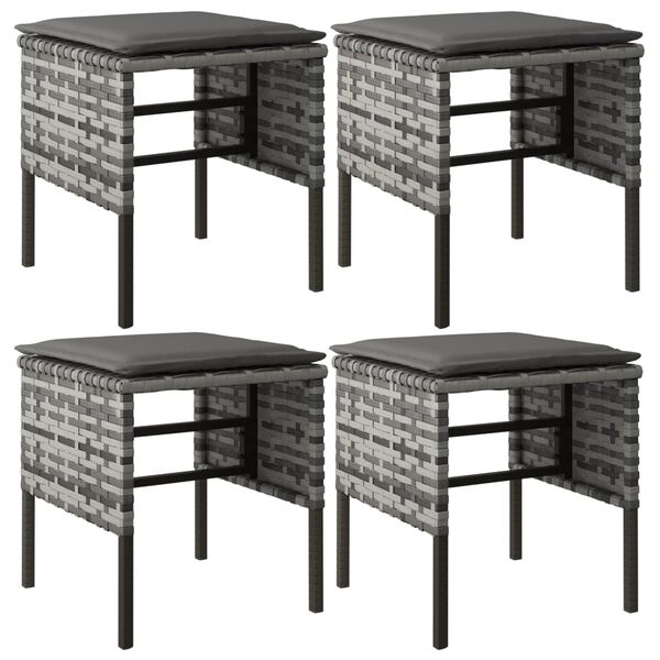 vidaXL 4 db szürke polyrattan kerti lábzsámoly párnákkal