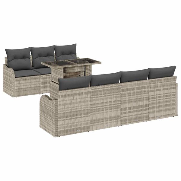 vidaXL Kerti Kanapé Szett párnával 8 pcs Világosszürke Poly Rattan