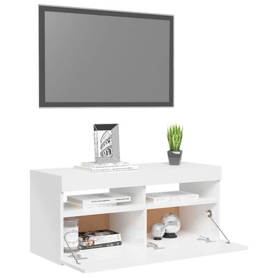 vidaXL magasfényű fehér TV-szekrény LED lámpákkal 90x35x40 cm