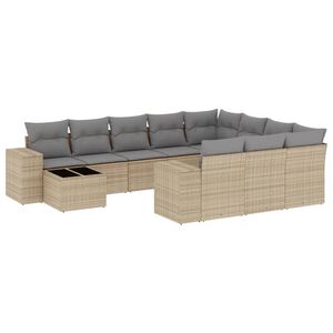 vidaXL 11 r&eacute;szes b&eacute;zs polyrattan kerti &uuml;lőgarnit&uacute;ra p&aacute;rn&aacute;kkal