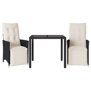 vidaXL 3 r&eacute;szes fekete polyrattan bisztr&oacute;garnit&uacute;ra p&aacute;rn&aacute;val