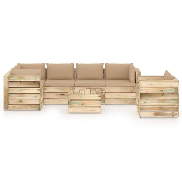 vidaXL 7 r&eacute;szes z&ouml;ld impregn&aacute;lt fa kerti t&aacute;rsalg&oacute;szett p&aacute;rn&aacute;kkal