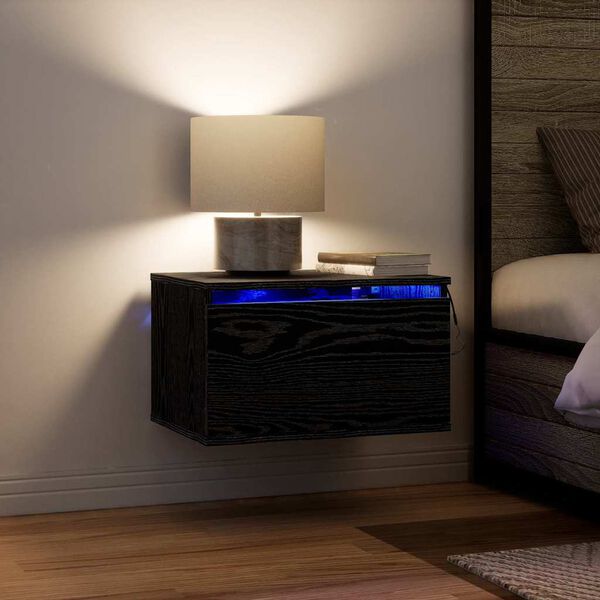 vidaXL Fali &eacute;jjeli szekr&eacute;ny Fekete t&ouml;lgy 50 x 36 x 30 cm Faanyag