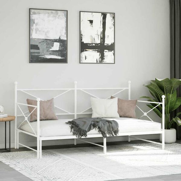 vidaXL Daybed with Trundle without Mattress White 107x203 cm acél