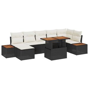 vidaXL Kerti Kanap&eacute; Szett t&aacute;rol&oacute;val 8 pcs Fekete Poli rattan