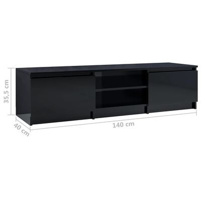 vidaXL magasfényű fekete forgácslap TV-szekrény 140 x 40 x 35,5 cm