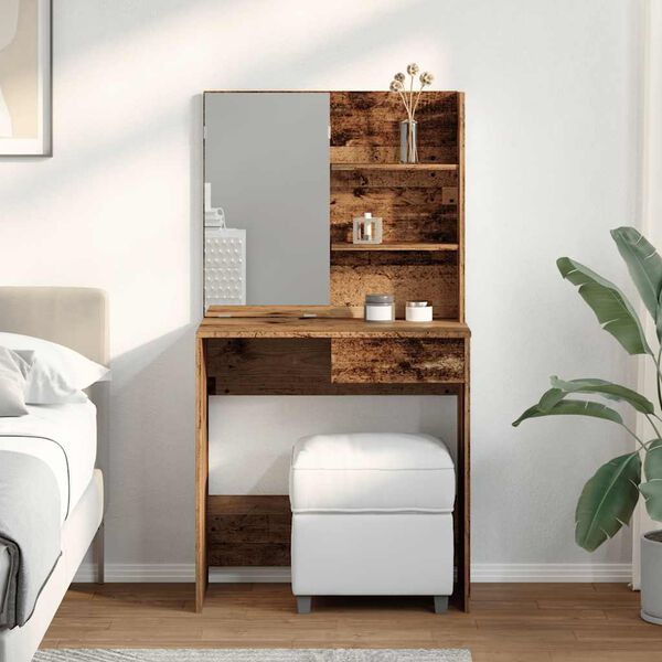 vidaXL &ouml;lt&ouml;zőasztal t&uuml;k&ouml;rrel R&eacute;gi fa 74,5x40x141 cm