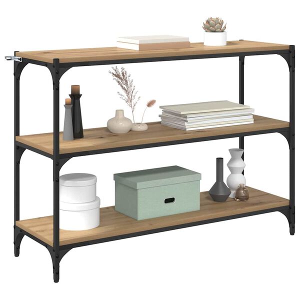 vidaXL K&ouml;nyvespolc k&eacute;zműves t&ouml;lgy 100 x 33 x 70,5 cm Műszaki fa &eacute;s vas