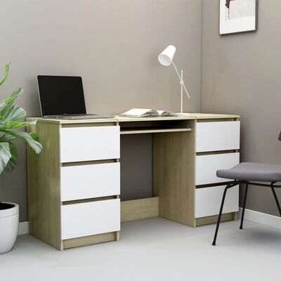 vidaXL fehér és sonoma-tölgy forgácslap íróasztal 140 x 50 x 77 cm