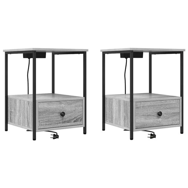 vidaXL &Eacute;jjeliszekr&eacute;ny 2 pcs Sz&uuml;rke Sonoma 42 x 41 x 56 cm Faanyag